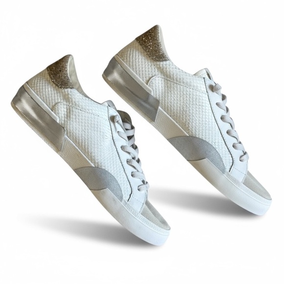 New Dolce Vita White Leather Glitter Sneakers Low Top Lace Up Streetwear 9.5 - Picture 1 of 16